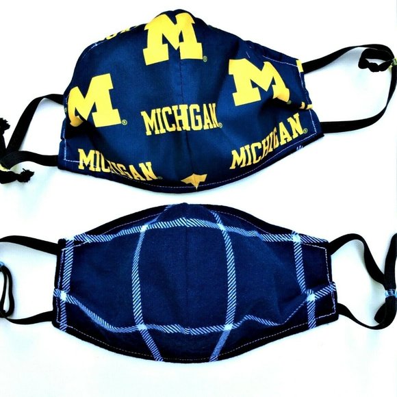 Michigan Wolverines Face Mask New Reversible Plaid - Picture 2 of 8